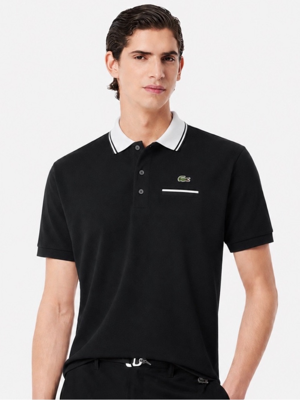 Lacoste Pocket Accent Cotton Short Sleeve Preppy Polo Shirt in Black - 7/XL